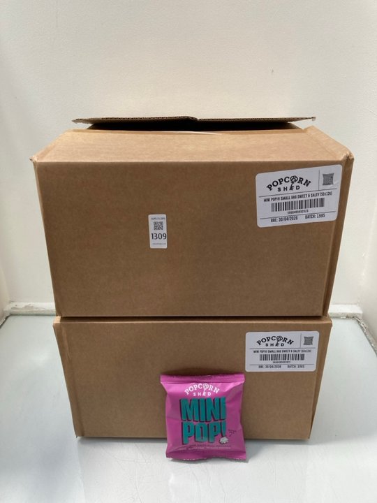 Lot 1309  
            Marchington SR13 - Parcel Delivery Only 

                
2 X BOXES OF POPCORN SHED 12G MINI POP SWEET & SALTY MINI POPCORN - BBE: 04.26: L...
