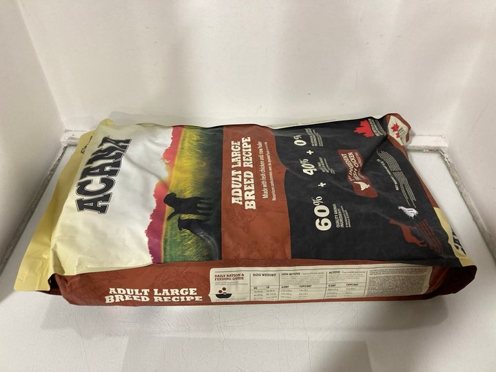 Lot 1332  
            Marchington SR13 - Parcel Delivery Only 

                
ACANA 11.4KG ADULT LARGE BREED RECIPE DRY DOG FOOD IN CHICKEN FLAVOUR - BBE: 02.2...