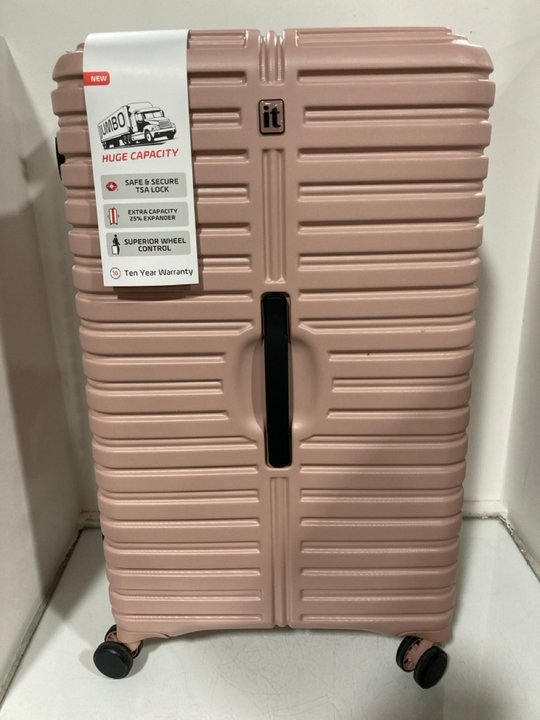 Lot 1335  
            Marchington SR13 - Parcel Delivery Only 

                
IT LUGGAGE JUMBO MISTY ROSE LARGE HARD SHELL SUITCASE: LOCATION - F15