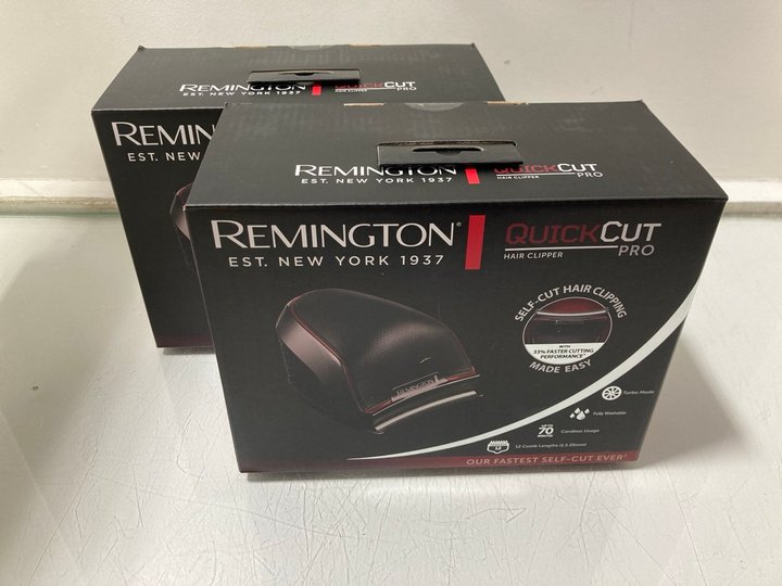 Lot 1340  
            Marchington SR13 - Parcel Delivery Only 

                
2 X REMINGTON QUICK CUT PRO HAIR CLIPPER SETS (SEALED) - COMBINED ORIGINAL RRP £1...