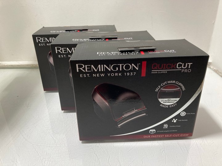 Lot 1343  
            Marchington SR13 - Parcel Delivery Only 

                
3 X REMINGTON QUICK CUT PRO HAIR CLIPPER SETS (SEALED) - COMBINED ORIGINAL RRP £1...
