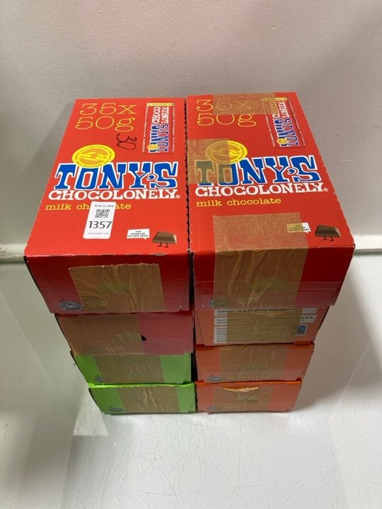 Lot 1357  
            Marchington SR13 - Parcel Delivery Only 

                
8 X TONY'S CHOCOLONELY 35 PACK 50G MILK CHOCOLATE BARS IN ASSORTED FLAVOURS TO IN...