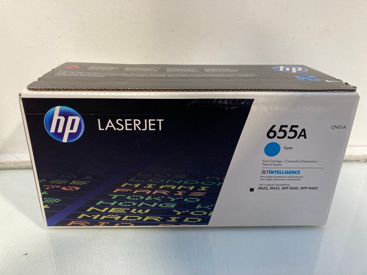 Lot 1366  
            Marchington SR13 - Parcel Delivery Only 

                
HP LASERJET CF451A 655A PRINT CARTRIDGE IN CYAN (SEALED) - ORIGINAL RRP £335: LOC...