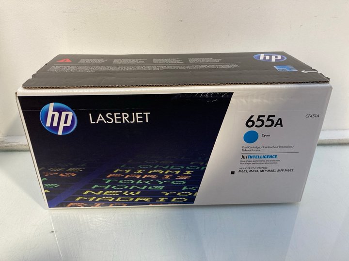 Lot 1367  
            Marchington SR13 - Parcel Delivery Only 

                
HP LASERJET CF451A 655A PRINT CARTRIDGE IN CYAN (SEALED) - ORIGINAL RRP £335: LOC...