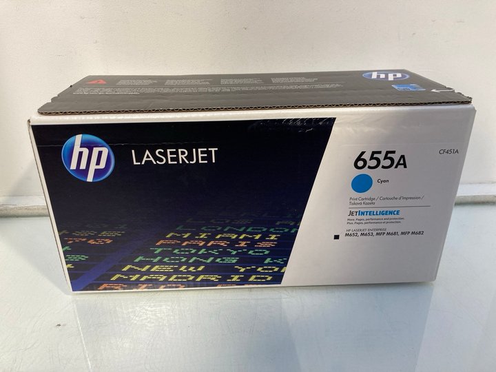Lot 1368  
            Marchington SR13 - Parcel Delivery Only 

                
HP LASERJET CF451A 655A PRINT CARTRIDGE IN CYAN (SEALED) - ORIGINAL RRP £335: LOC...
