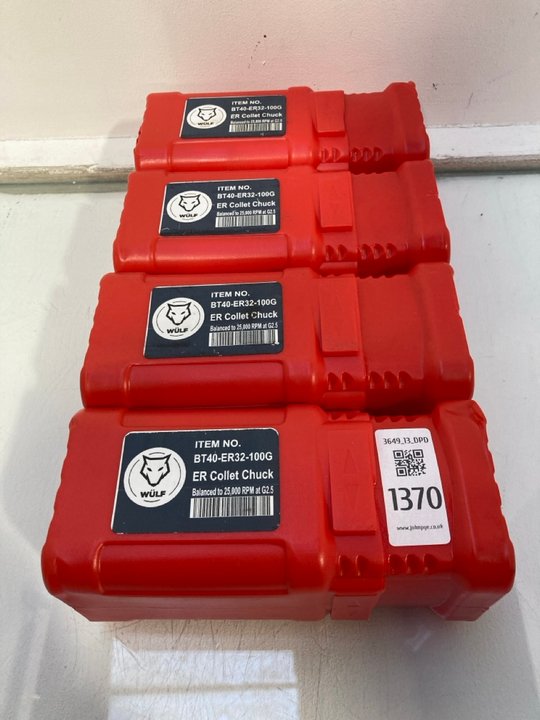 Lot 1370  
            Marchington SR13 - Parcel Delivery Only 

                
4 X WULF BT40-ER32-100G ER COLLET CHUCKS: LOCATION - F13