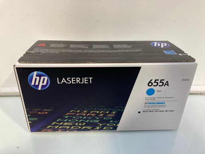 Lot 1382  
            Marchington SR13 - Parcel Delivery Only 

                
HP LASERJET CF451A 655A PRINT CARTRIDGE IN CYAN (SEALED) - ORIGINAL RRP £335: LOC...
