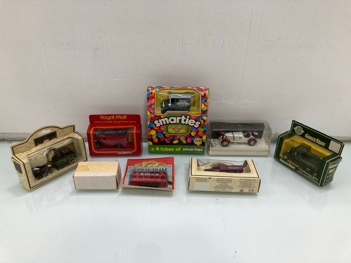 Lot 1484  
            Marchington SR13 - Parcel Delivery Only 

                
EIGHT ASSORTED VINTAGE DIE CAST MODEL VEHICLES, ALL WITH BOX: LOCATION - F10