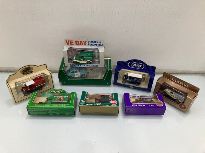 Lot 1485  
            Marchington SR13 - Parcel Delivery Only 

                
EIGHT ASSORTED VINTAGE DIE CAST MODEL VEHICLES, ALL WITH BOX: LOCATION - F10