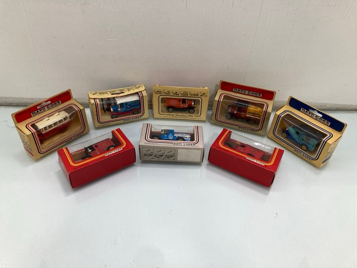 Lot 1486  
            Marchington SR13 - Parcel Delivery Only 

                
EIGHT ASSORTED VINTAGE DIE CAST MODEL VEHICLES, ALL WITH BOX: LOCATION - F10