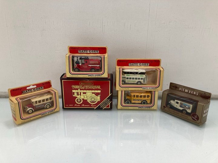 Lot 1489  
            Marchington SR13 - Parcel Delivery Only 

                
SIX ASSORTED VINTAGE DIE CAST MODEL VEHICLES, ALL WITH BOX: LOCATION - F10