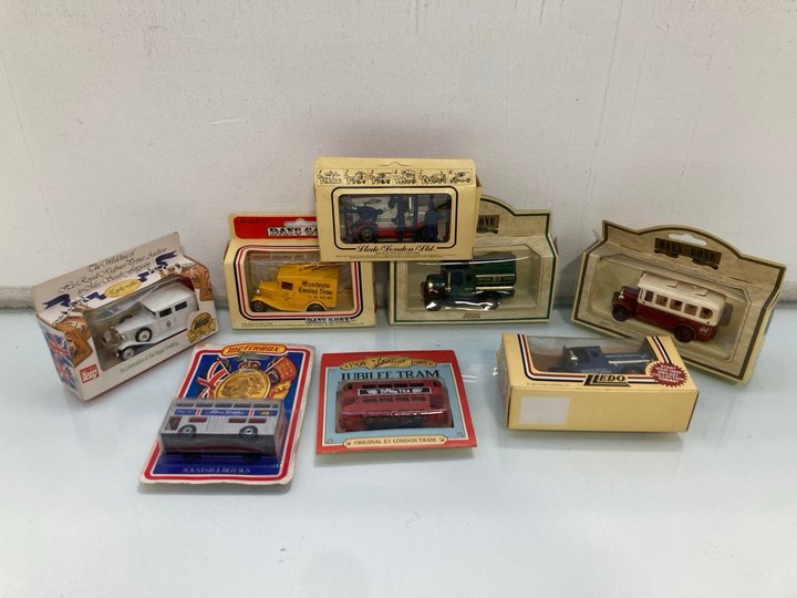 Lot 1490  
            Marchington SR13 - Parcel Delivery Only 

                
EIGHT ASSORTED VINTAGE DIE CAST MODEL VEHICLES, ALL WITH BOX: LOCATION - F10