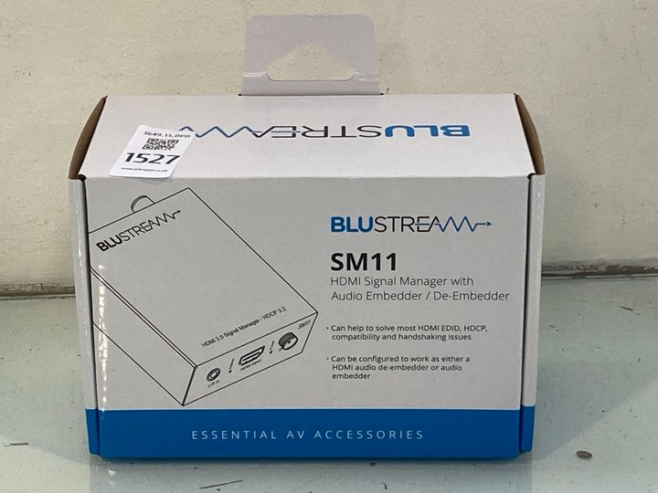 Lot 1527  
            Marchington SR13 - Parcel Delivery Only 

                
BLUESTREAM SM11 HDMI SIGNAL MANAGER WITH AUDIO EMBEDDER/DE-EMBEDDER-ORIGINAL RRP ...