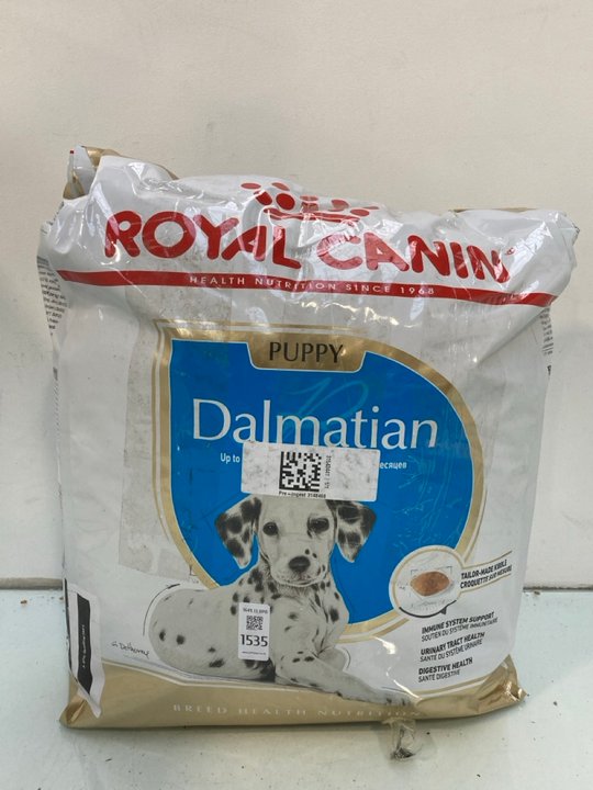 Lot 1535  
            Marchington SR13 - Parcel Delivery Only 

                
12KG BAG OF ROYAL CANIN DALMATIAN PUPPY FOOD-BBE 04/26: LOCATION - F8