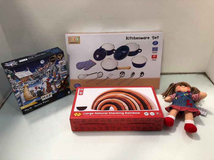 Lot 1558  
            Marchington SR13 - Parcel Delivery Only 

                
4 X ASSORTED CHILDRENS TOYS TO INCLUDE TIDLO TIMELESS TOYS KITCHENWARE SET: LOCAT...