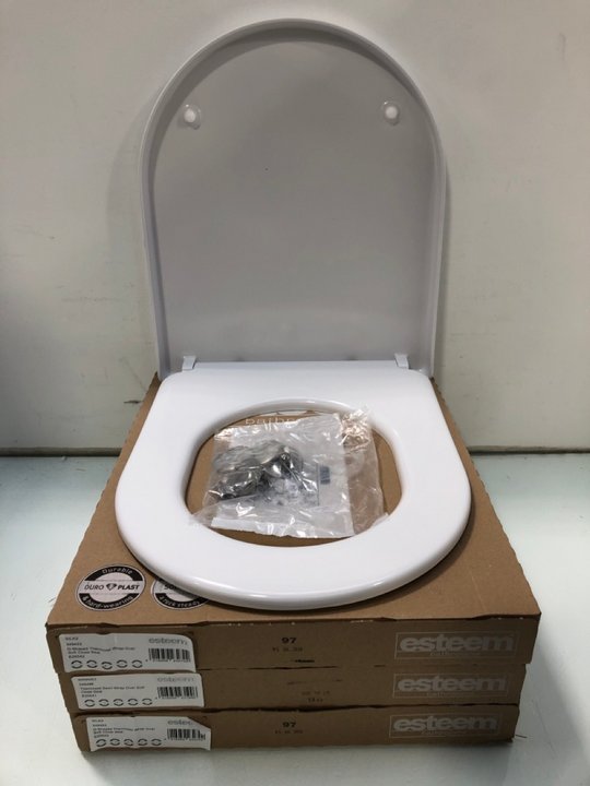 Lot 1560  
            Marchington SR13 - Parcel Delivery Only 

                
4 X ESTEEM D-SHAPED THERMOSTAT WRAP OVER SOFT CLOSE TOILET SEATS -ORIGINAL COMBIN...