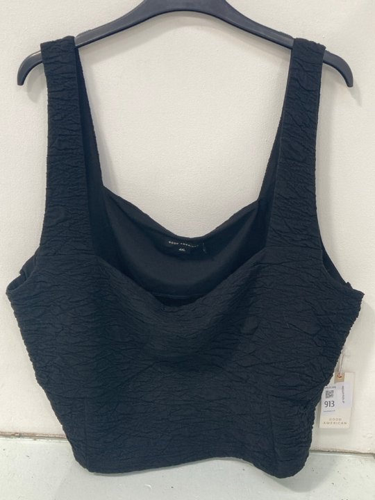 Lot 913  
            Marchington SR13 - Parcel Delivery Only 

                
GOOD AMERICAN SCRUNCHIE CROP TOP IN BLACK-UK SIZE 4XL-ORIGINAL RRP £129.00: LOCAT...