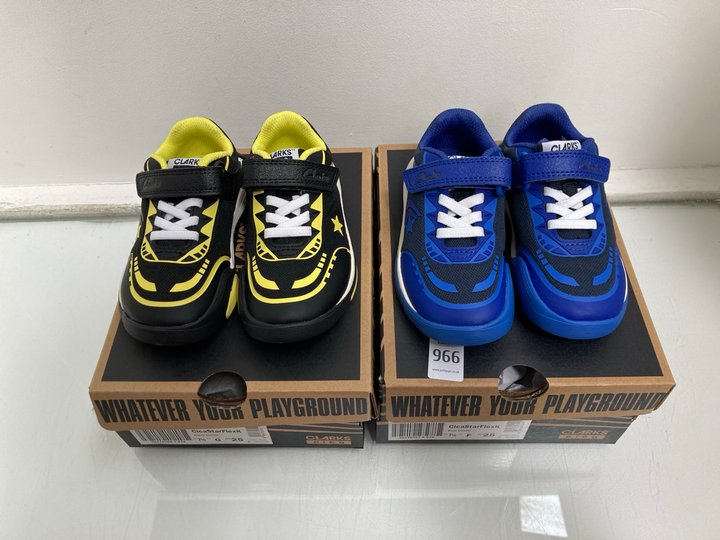 Lot 966  
            Marchington SR13 - Parcel Delivery Only 

                
2 X PAIRS OF CLARKS CHILDRENS CICA STAR FLEX TRAINERS IN BLACK COMBI AND BLUE COM...