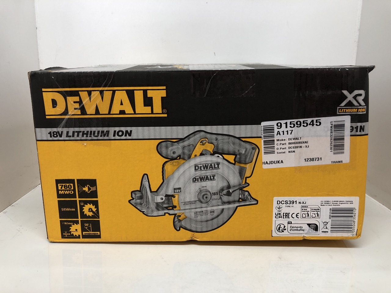 Lot 768  
            Edinburgh SR24 - Delivery Only 

                
DEWALT DCS391 CIRCULAR SAW XR 165 MM BARE UNIT, 9 W, 18 V, YELLOW / BLACK. 18+ ID...