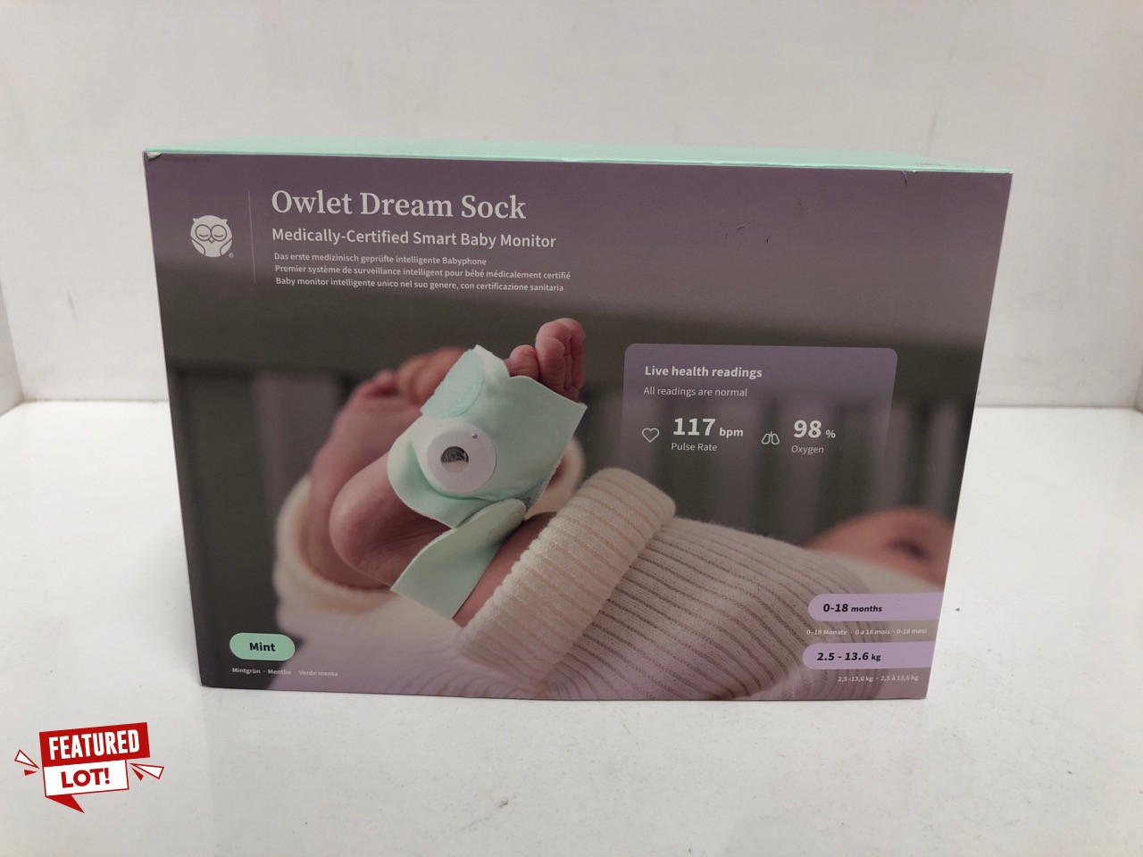 Lot 10  
            Edinburgh SR34 - Delivery Only 

                
OWLET DREAM SOCK® - SMART BABY MONITOR - TRACK LIVE PULSE (HEART) RATE, OXYGEN IN...