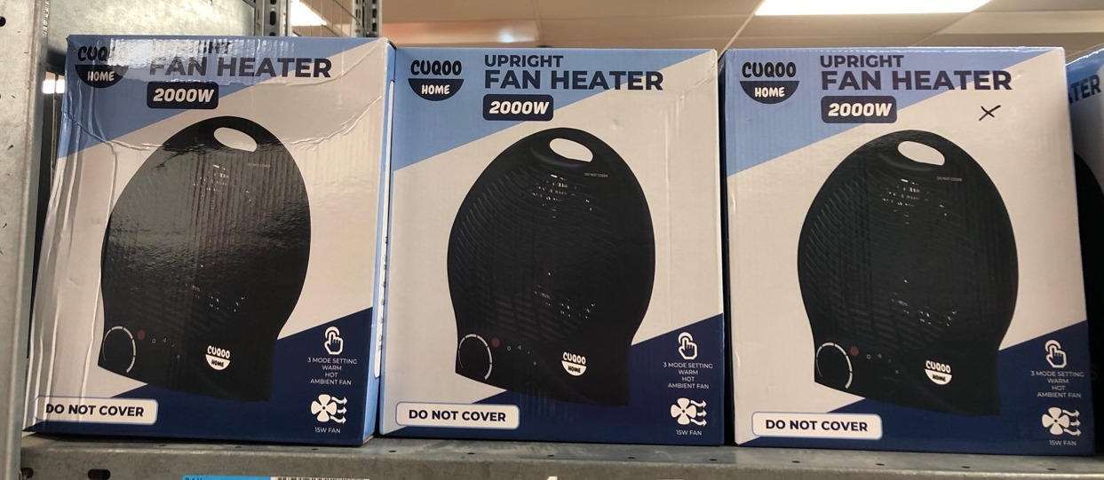 Lot 351  
            Edinburgh SR34 - Delivery Only 

                
10 X CUQOO 2KW FAN HEATER AND COOLER BLACK - VARIABLE THERMOSTAT & 2 HEAT SETTING...