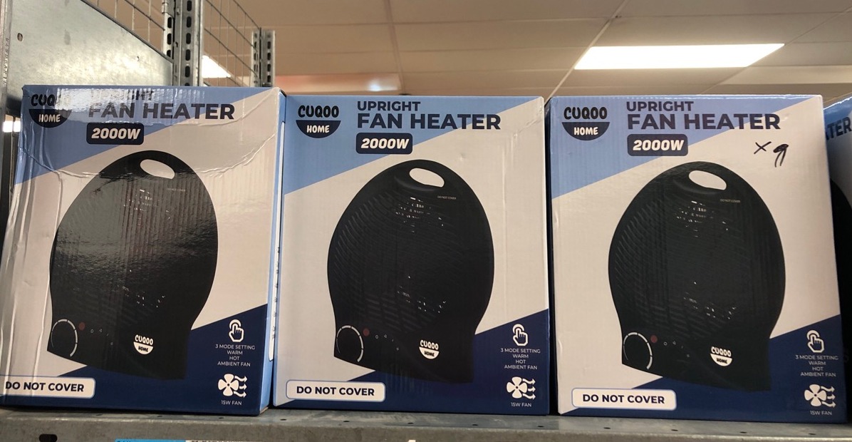 Lot 352  
            Edinburgh SR34 - Delivery Only 

                
9 X CUQOO 2KW FAN HEATER AND COOLER BLACK - VARIABLE THERMOSTAT & 2 HEAT SETTINGS...