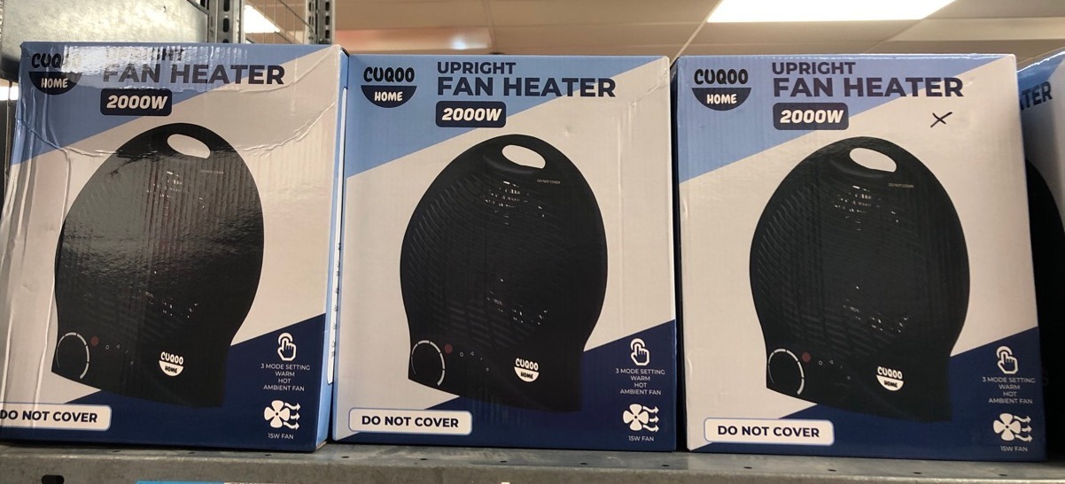 Lot 353  
            Edinburgh SR34 - Delivery Only 

                
8 X CUQOO 2KW FAN HEATER AND COOLER BLACK - VARIABLE THERMOSTAT & 2 HEAT SETTINGS...