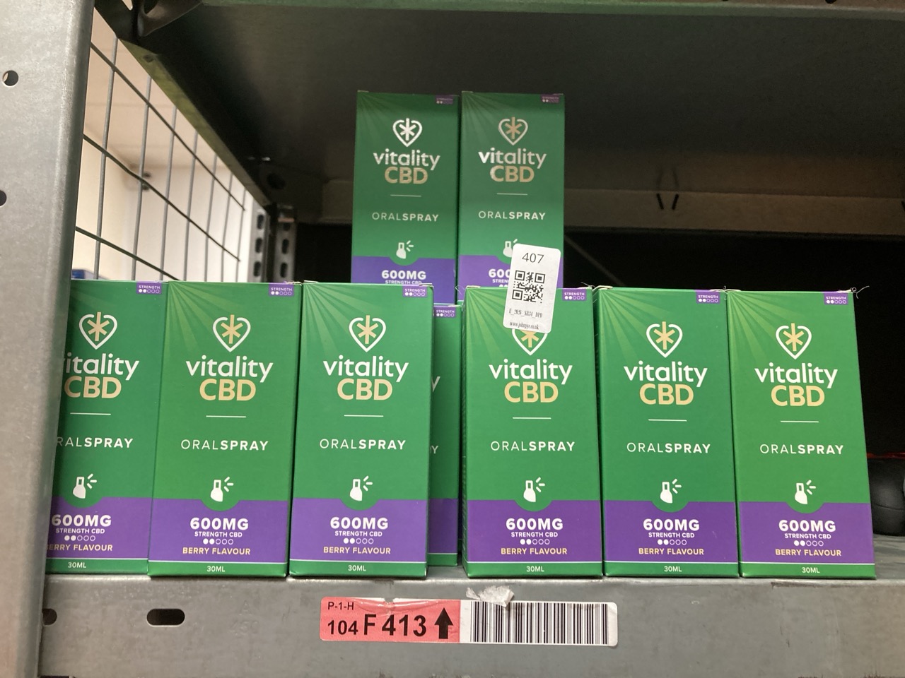 Lot 407  
            Edinburgh SR34 - Delivery Only 

                
32 X VITALITY CBD ORAL SPRAY IN MCT OIL, 600 MG, BERRY, 30 ML, NO THC. ID + ID RE...