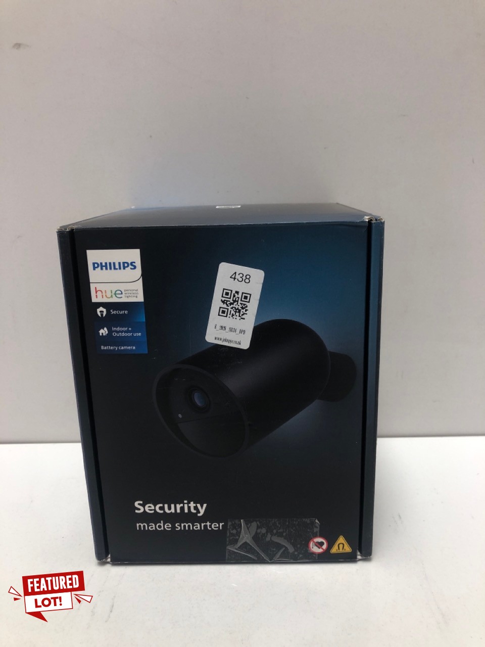 Lot 438  
            Edinburgh SR34 - Delivery Only 

                
PHILIPS HUE SECURE SMART 1080P HOME SECURITY CAMERA, INDOOR OR OUTDOOR, EASY TO I...