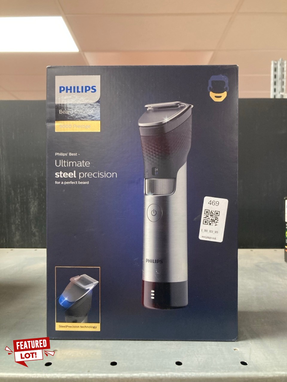 Lot 469  
            Edinburgh SR34 - Delivery Only 

                
PHILIPS BEARD TRIMMER 9000 SERIES, LIFT & TRIM PRO SYSTEM, SILVER, WHICH BEST BUY...
