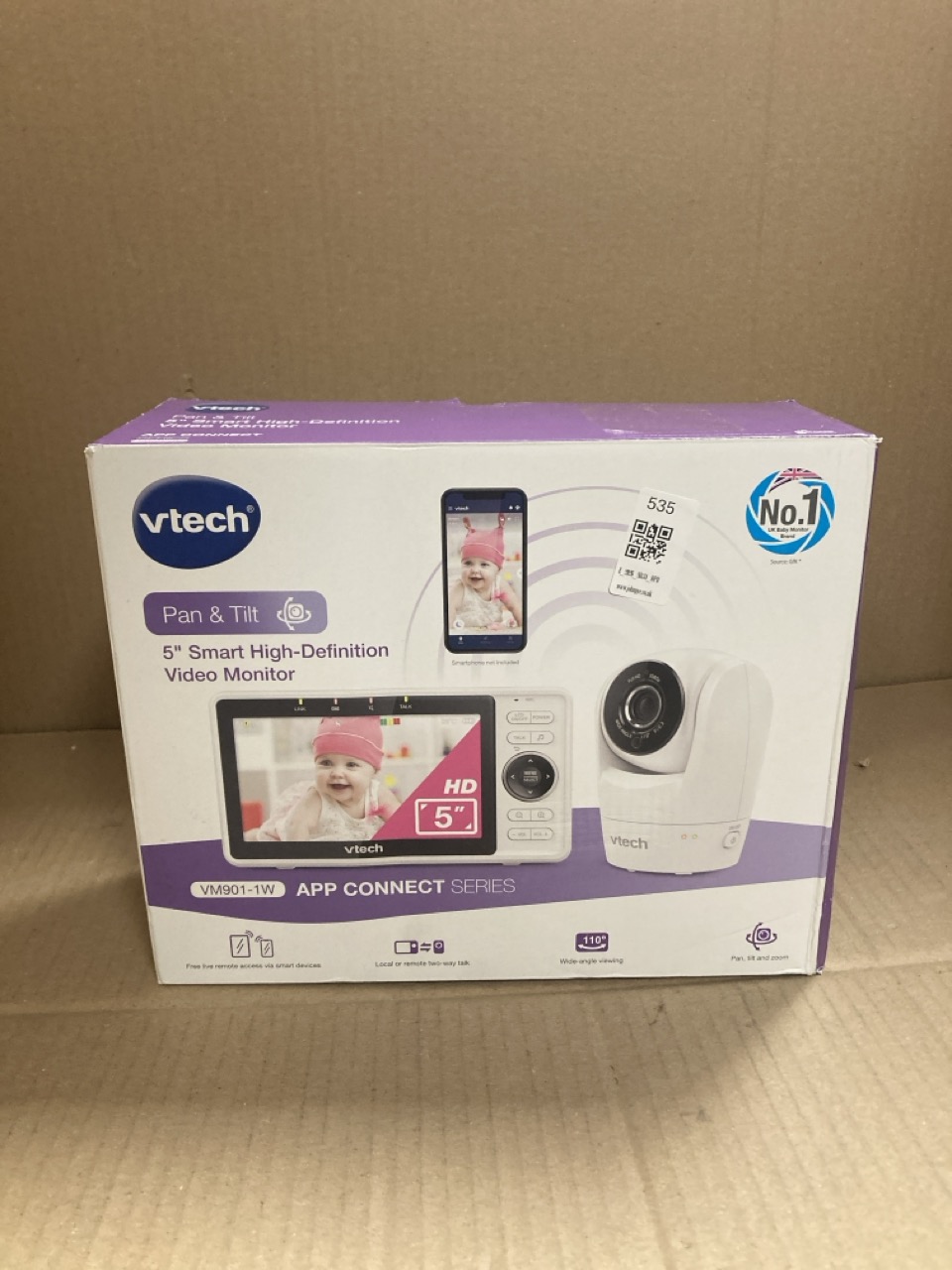 Lot 535  
            Edinburgh SR34 - Delivery Only 

                
VTECH VM901 SMART WI-FI BABY MONITOR WITH UPGRADED 5-INCH 720P DISPLAY,REMOTE PAN...