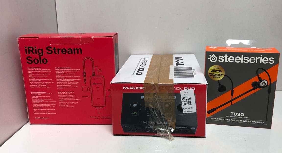 Lot 77  
            Edinburgh SR34 - Delivery Only 

                
QUANTITY OF TECH & GAMING ITEMS TO INCLUDE IK MULTIMEDIA IRIG STREAM SOLO: LOCATI...