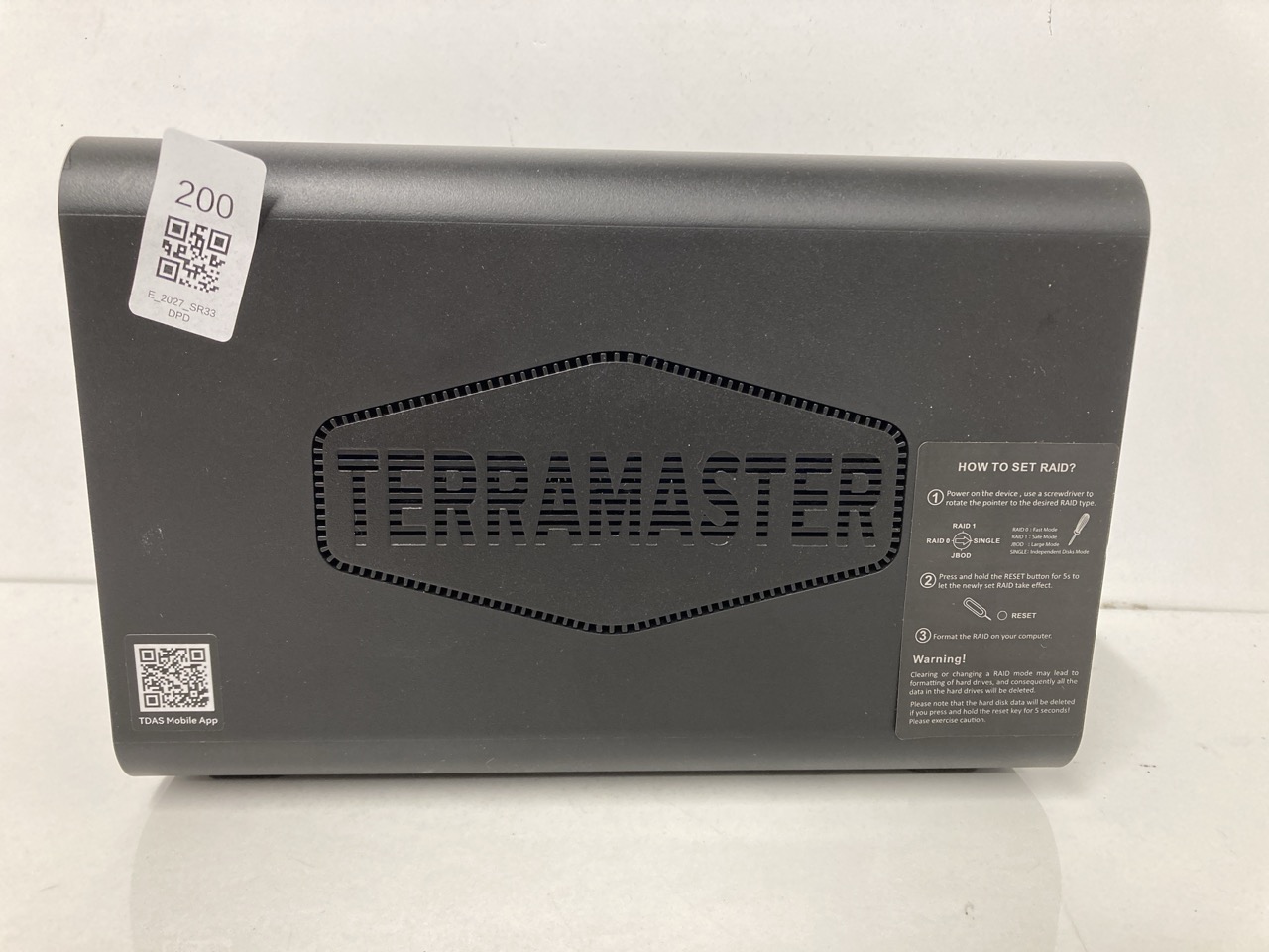 Lot 200  
            Edinburgh SR33 - Delivery Only 

                
TERRAMASTER DIRECT ATTACHED STORAGE (DAS) DISK ENCLOSURE: LOCATION - C