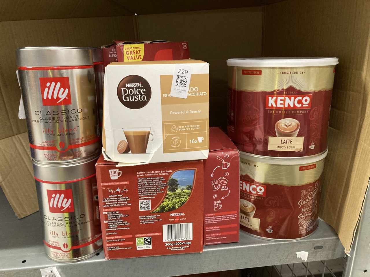 Lot 229  
            Edinburgh SR33 - Delivery Only 

                
QUANTITY OF FOOD & DRINK ITEMS TO INCLUDE ILLY CLASSICO COFFEE BEANS, MEDIUM ROAS...