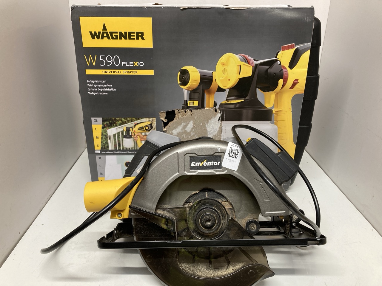 Lot 245  
            Edinburgh SR33 - Delivery Only 

                
WAGNER UNIVERSAL SPRAYER + ENVENTOR CIRCULAR SAW 18+ ID REQUIRED: LOCATION - C RACK