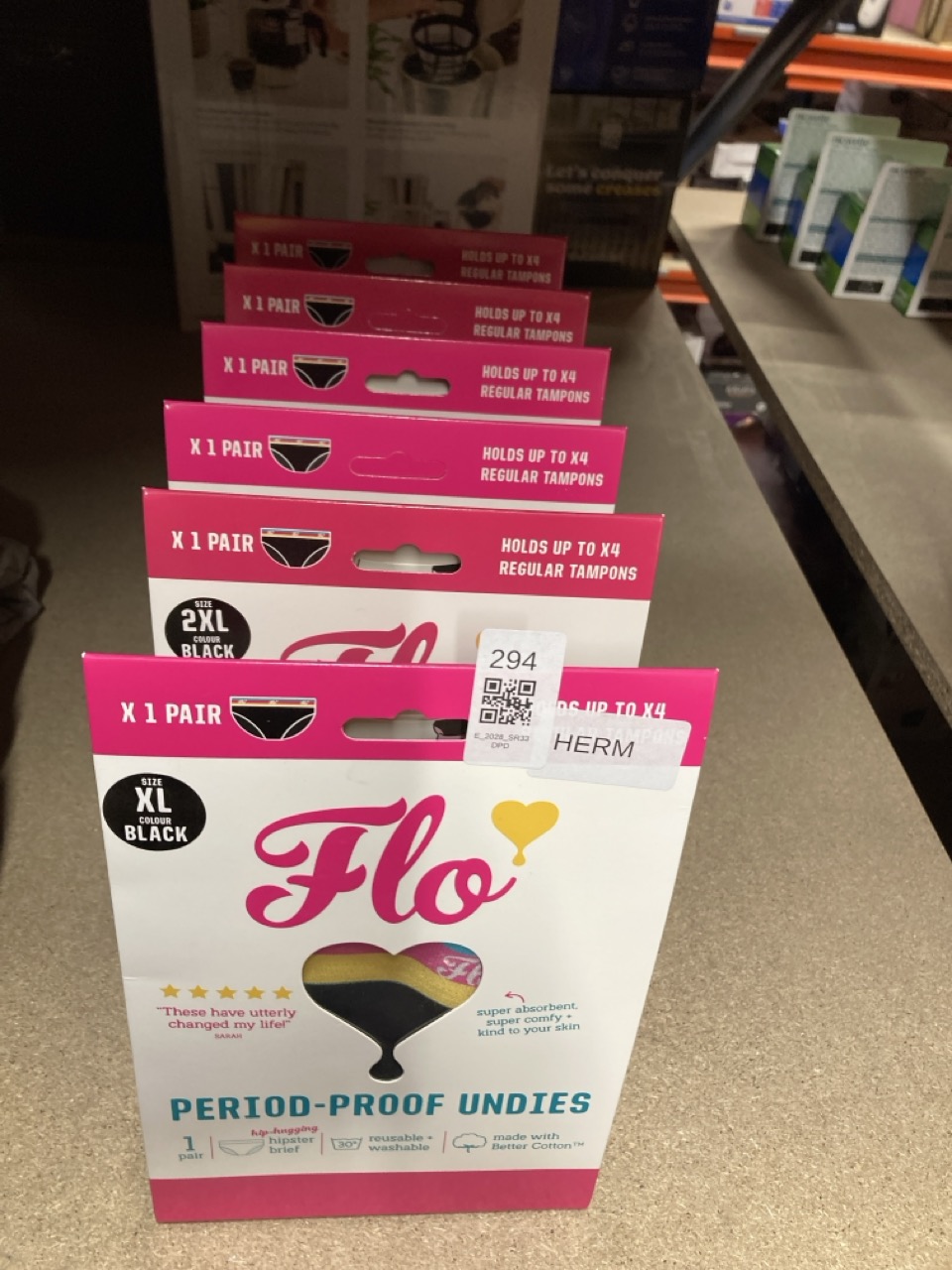 Lot 294  
            Edinburgh SR33 - Delivery Only 

                
X6 FLO PERIOD PROOF UNDIES SIZE XL: LOCATION - D RACK