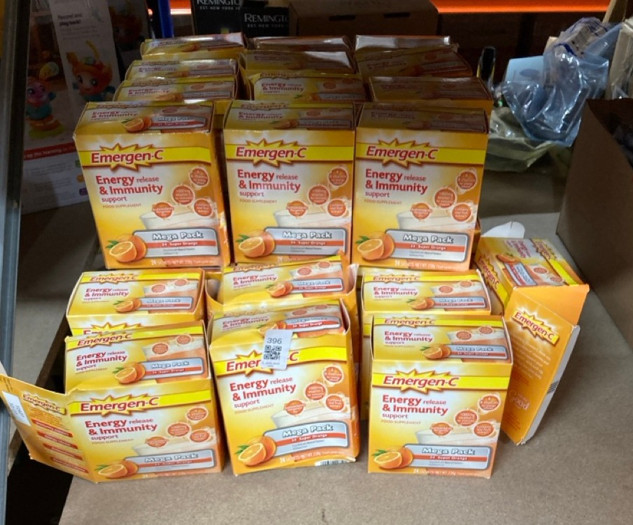 Lot 395  
            Edinburgh SR33 - Delivery Only 

                
QUANTITY OF EMERGEN-C MULTIMINERALS FOR ADULTS, WITH VITAMIN C, SUPER ORANGE 24PK...