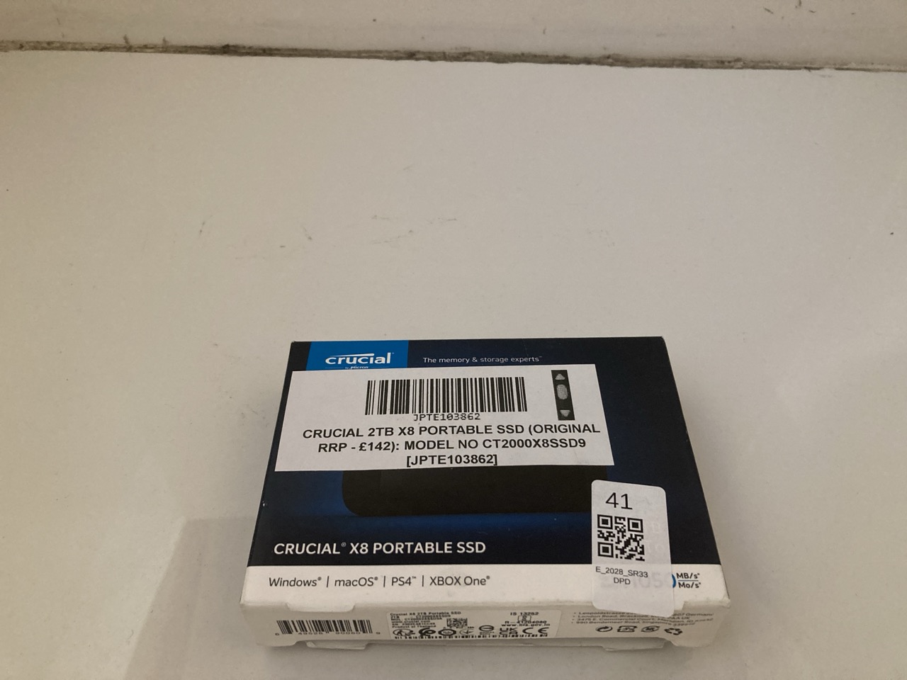 Lot 41  
            Edinburgh SR33 - Delivery Only 

                
CRUCIAL 2TB X8 PORTABLE SSD (ORIGINAL RRP - £142): MODEL NO CT2000X8SSD9  [JPTE10...