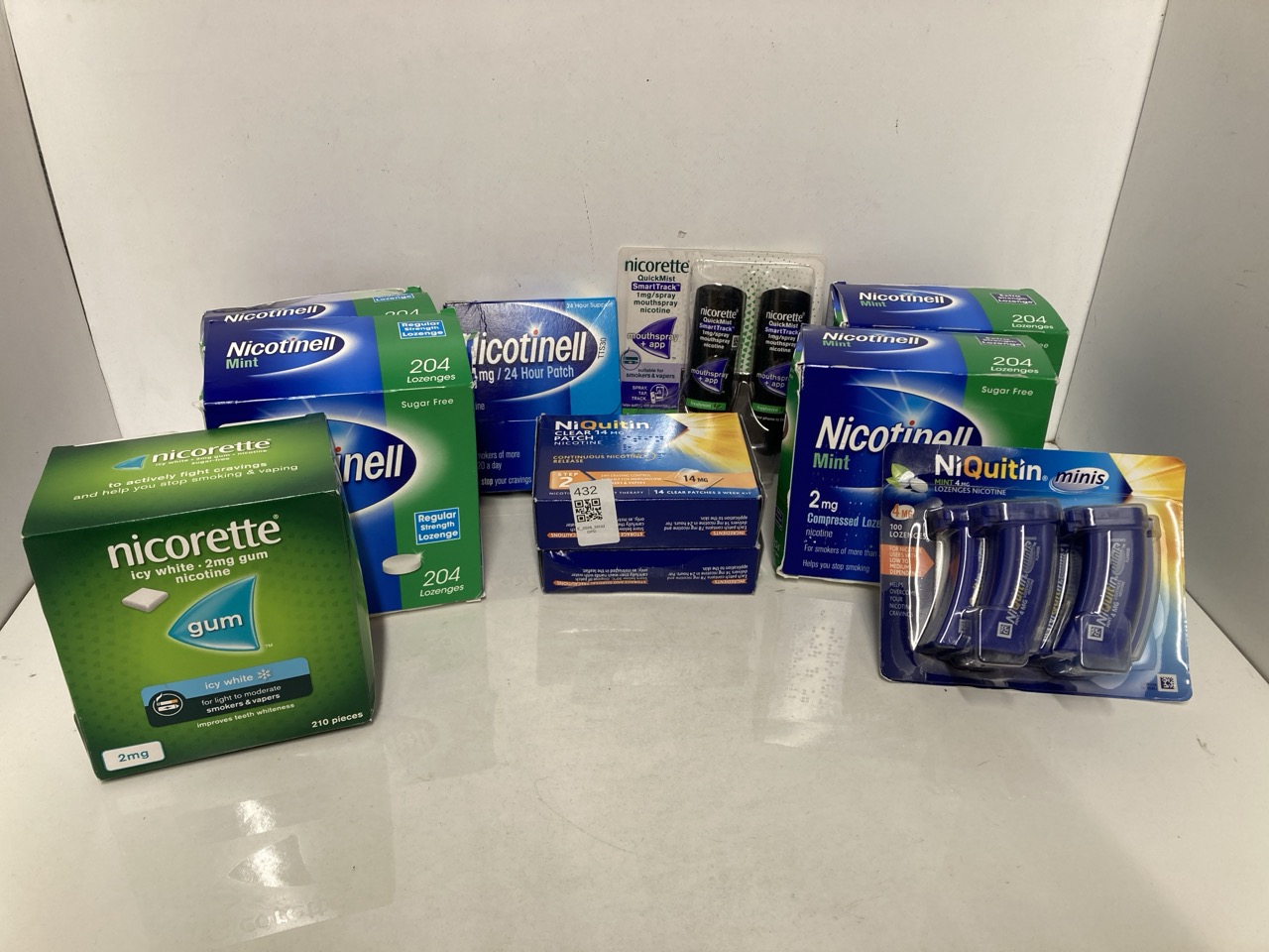 Lot 432  
            Edinburgh SR33 - Delivery Only 

                
QUANTITY OF ITEMS TO INCLUDE NICOTINELL NICOTINE PATCH, QUIT SMOKING AID STEP 1, ...