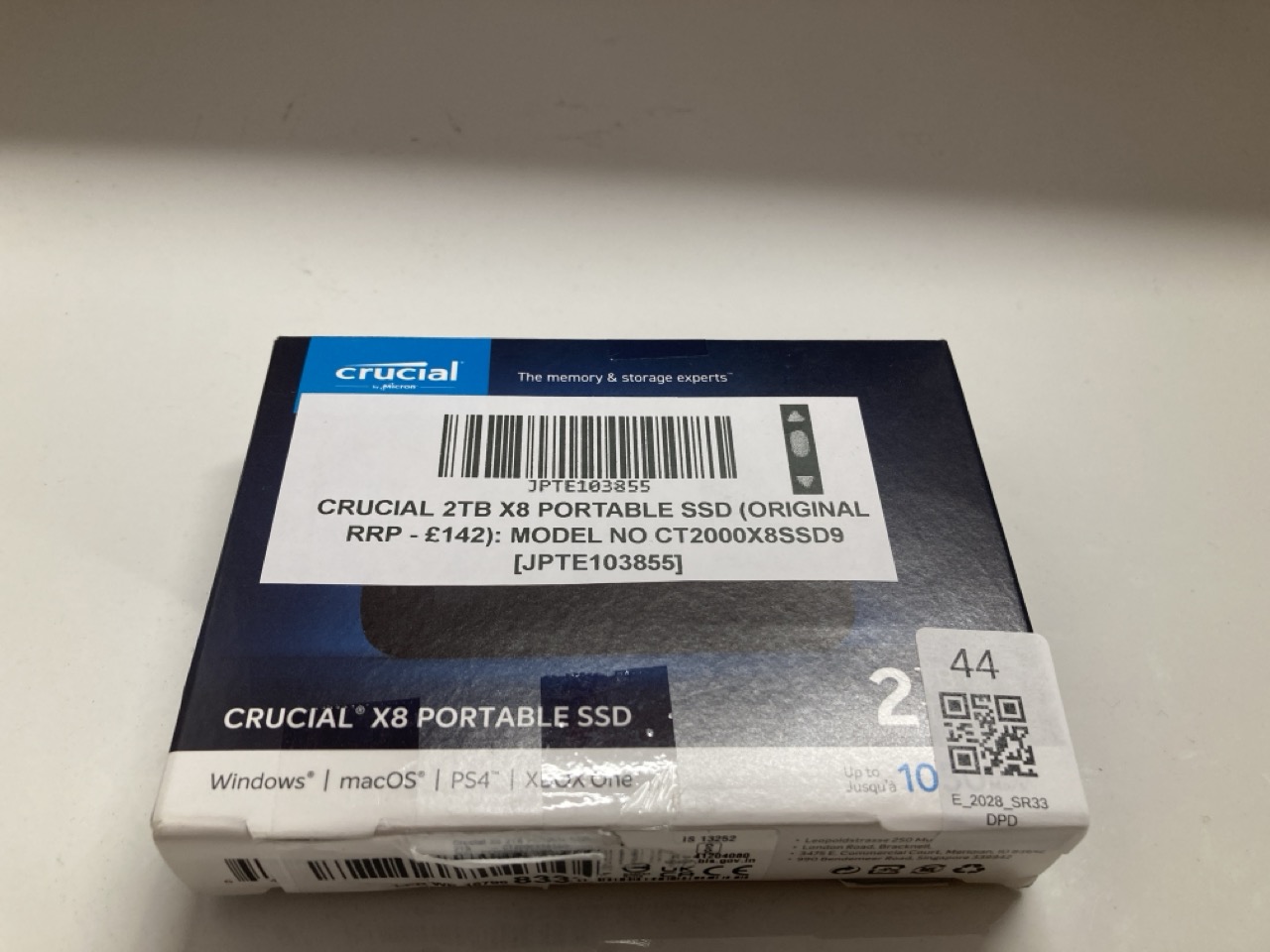 Lot 44  
            Edinburgh SR33 - Delivery Only 

                
CRUCIAL 2TB X8 PORTABLE SSD (ORIGINAL RRP - £142): MODEL NO CT2000X8SSD9  [JPTE10...