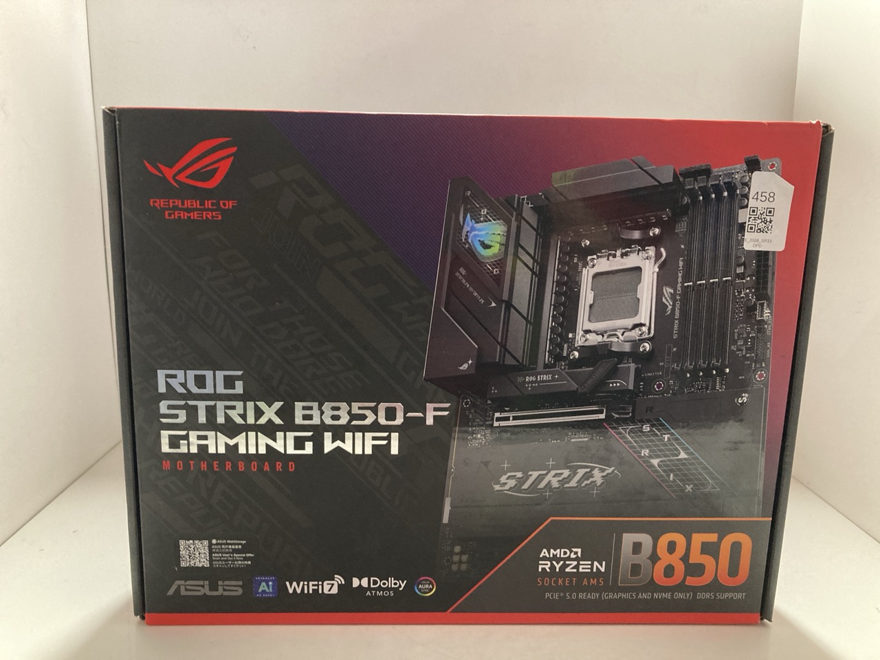Lot 458  
            Edinburgh SR33 - Delivery Only 

                
ASUS ROG STRIX B850-F GAMING WIFI AMD MOTHERBOARD, 16+2+2 POWER STAGES, DDR5 SLOT...