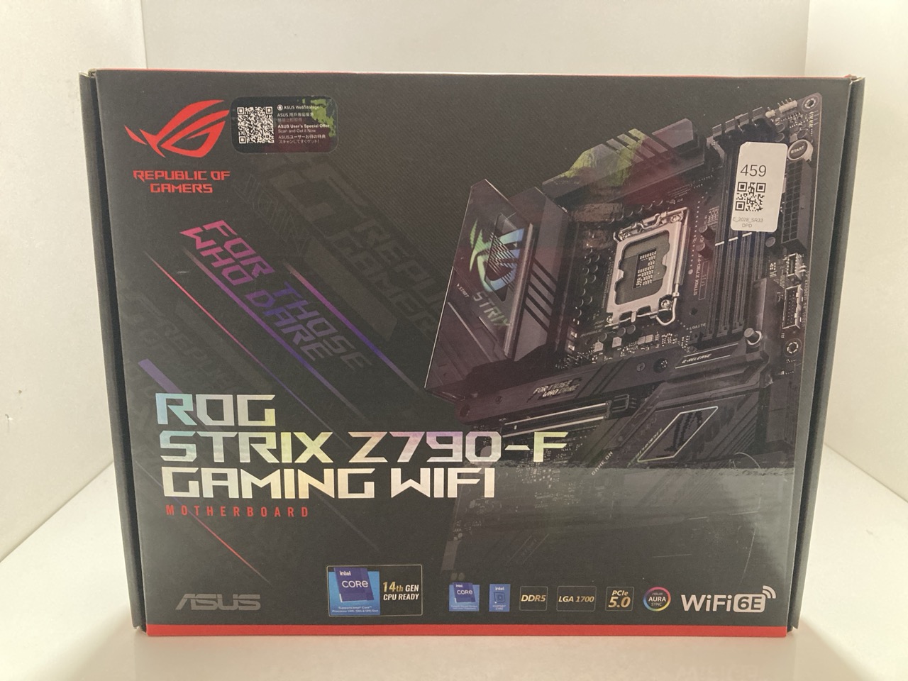 Lot 459  
            Edinburgh SR33 - Delivery Only 

                
ASUS ROG STRIX Z790-F GAMING WIFI 6E LGA 1700(INTEL® 13TH&12TH GEN) ATX GAMING MO...
