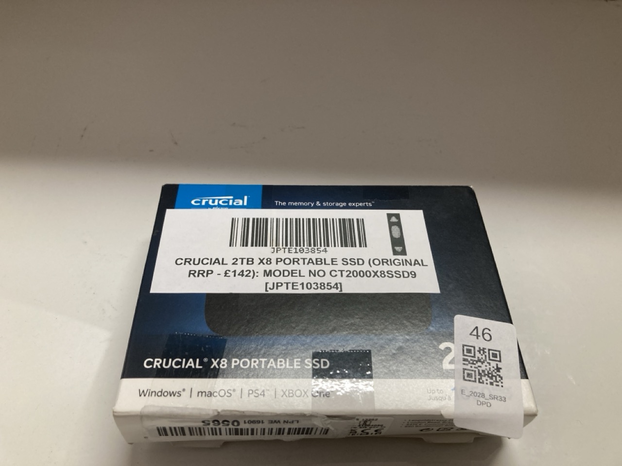 Lot 46  
            Edinburgh SR33 - Delivery Only 

                
CRUCIAL 2TB X8 PORTABLE SSD (ORIGINAL RRP - £142): MODEL NO CT2000X8SSD9  [JPTE10...