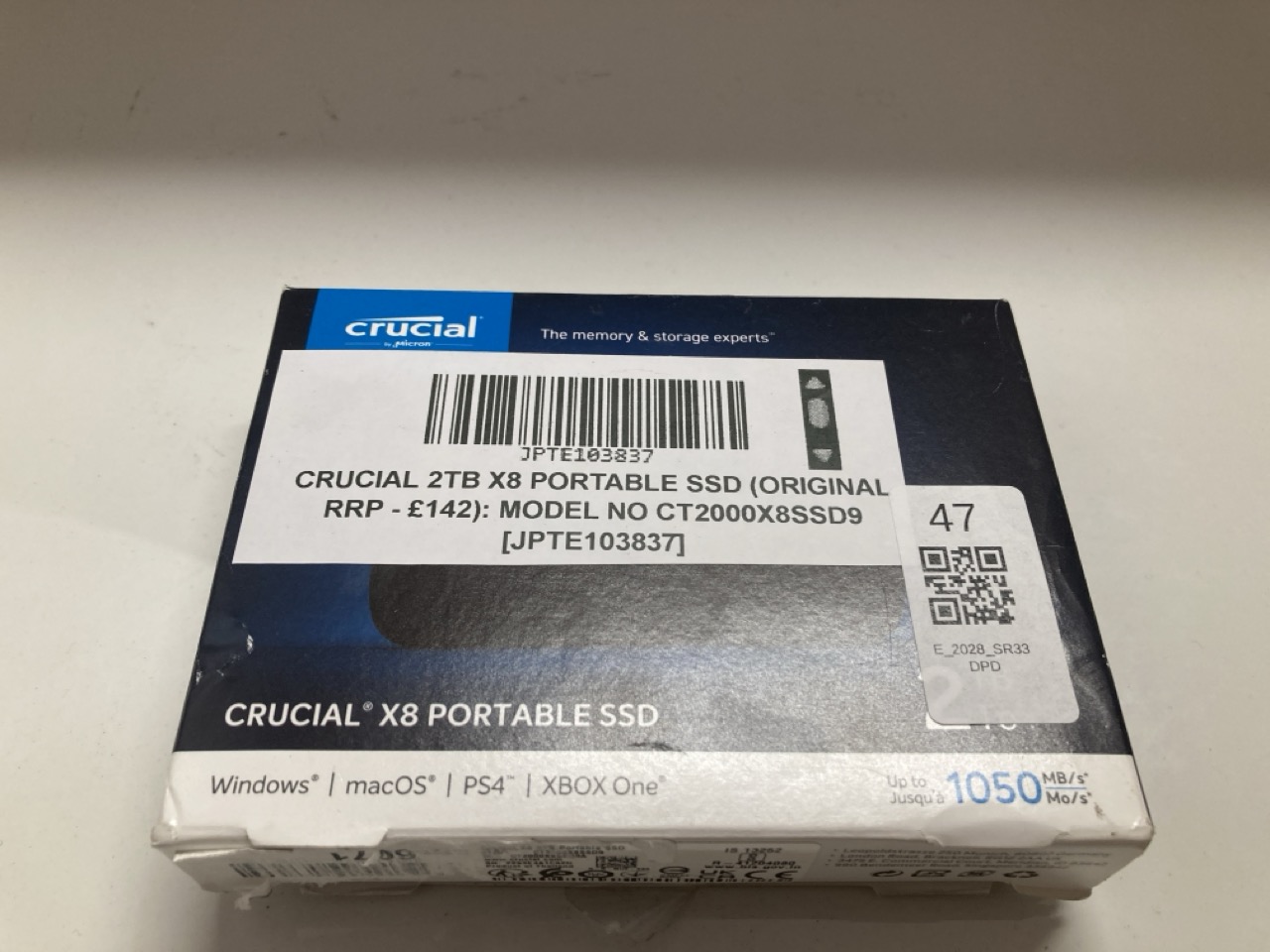 Lot 47  
            Edinburgh SR33 - Delivery Only 

                
CRUCIAL 2TB X8 PORTABLE SSD (ORIGINAL RRP - £142): MODEL NO CT2000X8SSD9  [JPTE10...