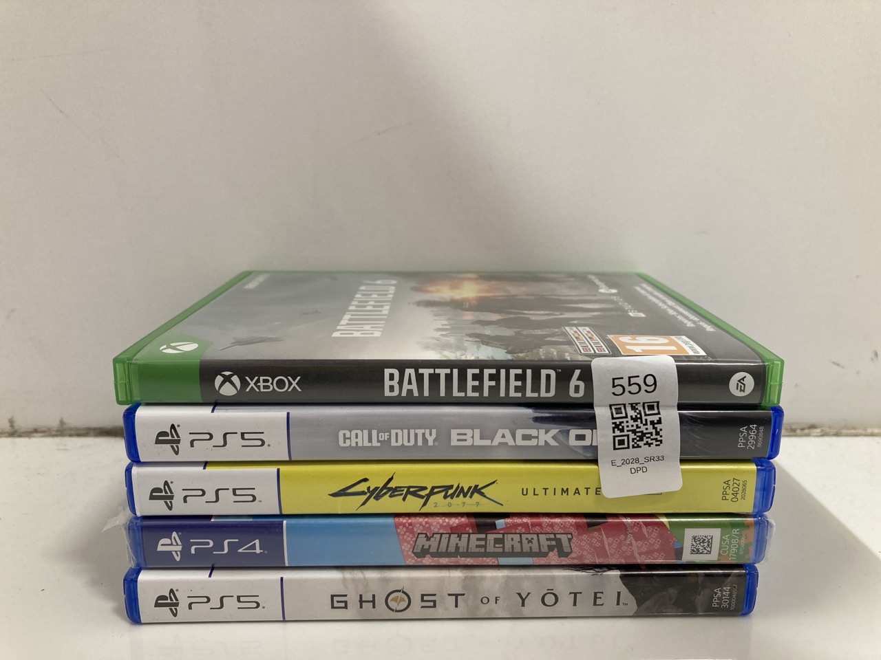 Lot 559  
            Edinburgh SR33 - Delivery Only 

                
QUANTITY OF CONSOLE GAMES TO INCLUDE GHOST OF YOTEI (PS5) 18+ ID REQUIRED: LOCATI...