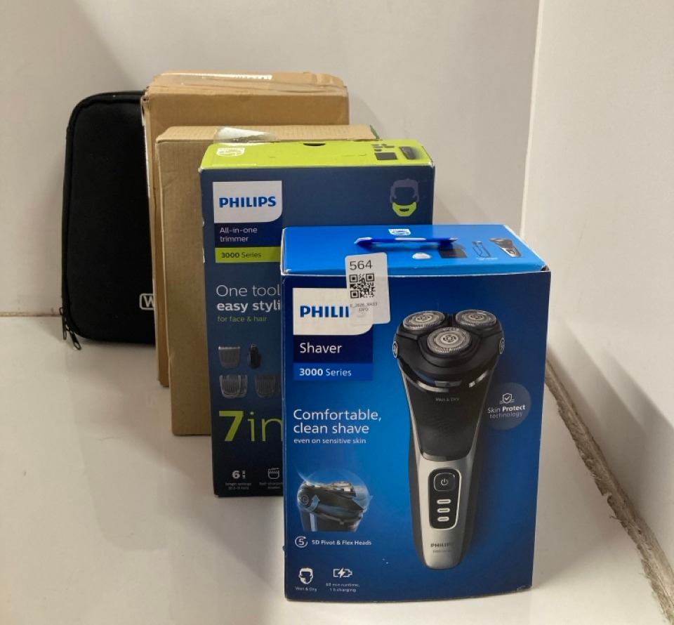 Lot 564  
            Edinburgh SR33 - Delivery Only 

                
QUANTITY OF HEALTH & BEAUTY ITEMS TO INCLUDE PHILIPS ELECTRIC SHAVER 3000 SERIES ...