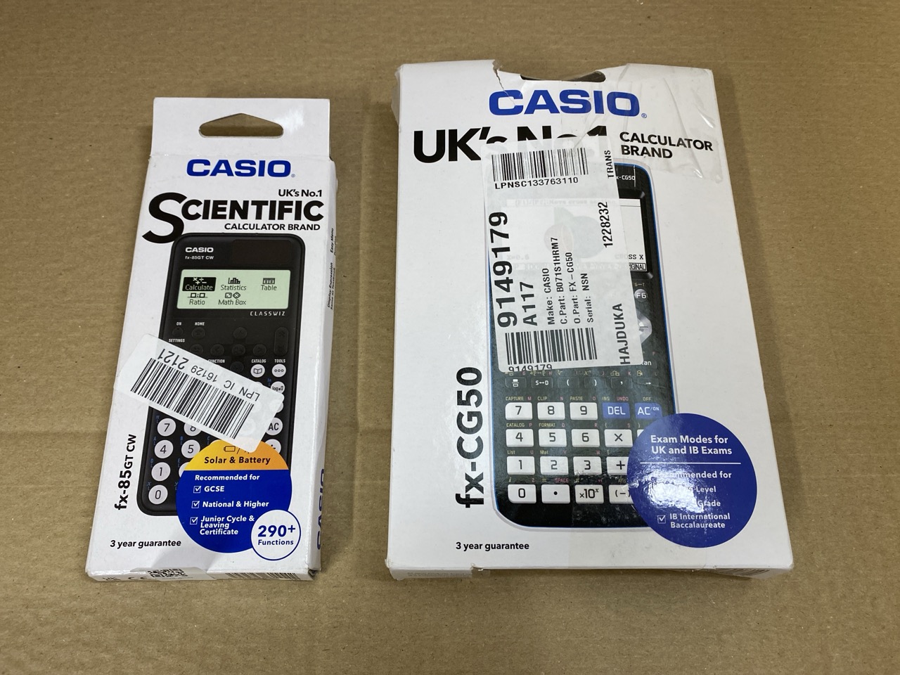 Lot 627  
            Edinburgh SR33 - Delivery Only 

                
CASIO FX-85GT CW BLACK SCIENTIFIC CALCULATOR + CASIO FX-CG50 GRAPHIC CALCULATOR (...