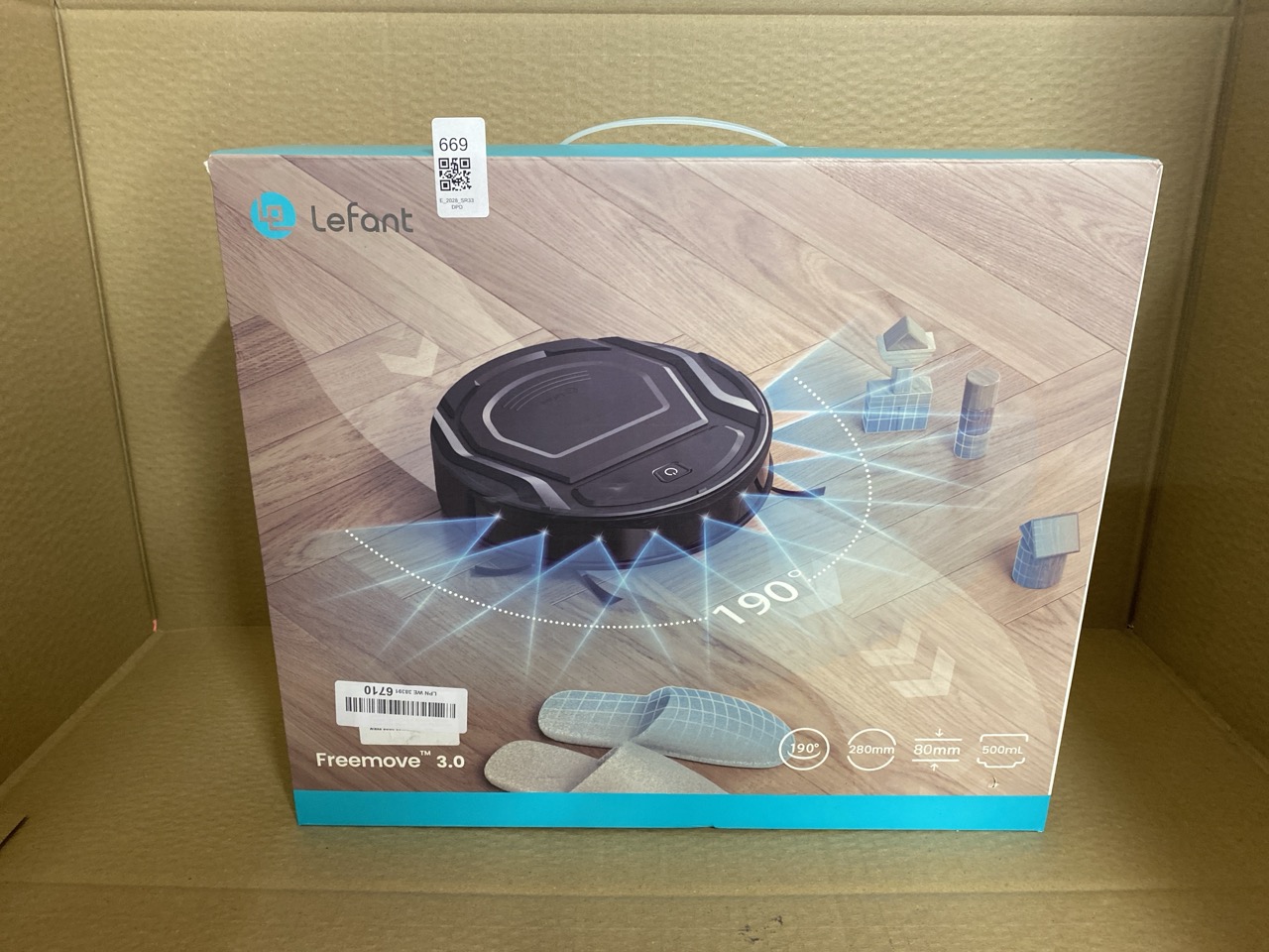 Lot 669  
            Edinburgh SR33 - Delivery Only 

                
LEFANT FREEMOVE 3.0 ROBOT HOOVER : LOCATION - H RACK