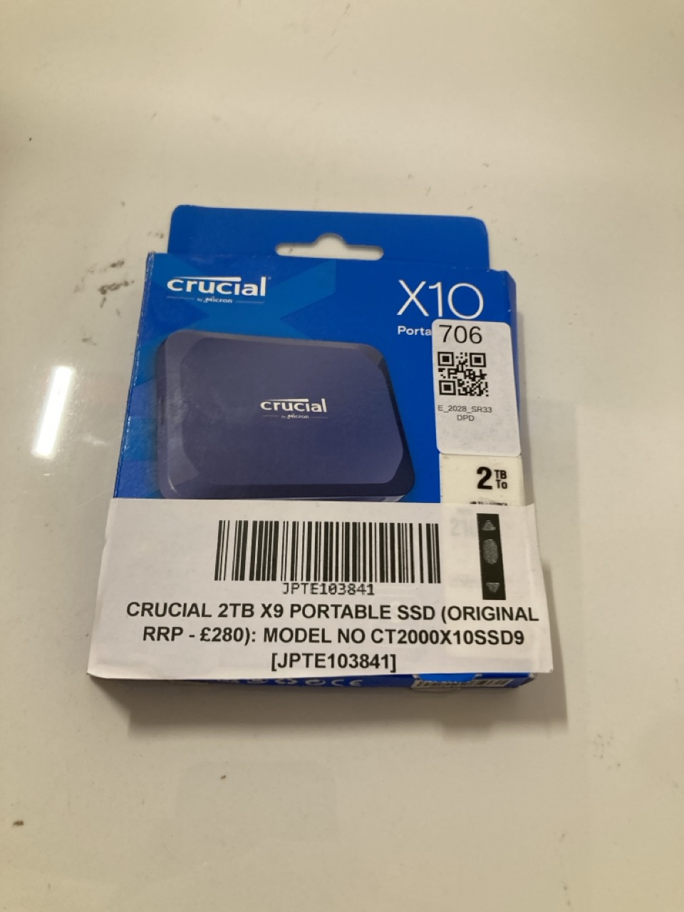 Lot 706  
            Edinburgh SR33 - Delivery Only 

                
CRUCIAL 2TB X9 PORTABLE SSD (ORIGINAL RRP - £280): MODEL NO CT2000X10SSD9  [JPTE1...