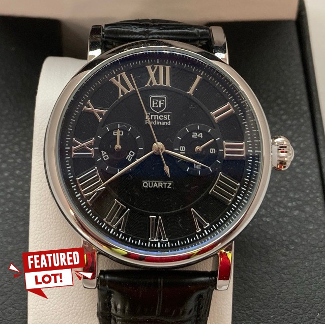 Lot 7  
            Edinburgh SR33 - Delivery Only 

                
MENS ERNEST FERDINAND WATCH-FUNCTIONING SUBDIALS-LEATHER STRAP-GIFT BOX-EST £300:...